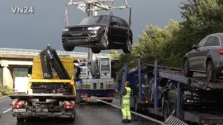 29.09.2021 - VN24 - Car carrier hits breakdown truck on hard shoulder - crane has to recover car