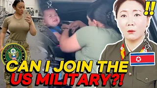 North korean women soldier reacts to US women's miltary daily life