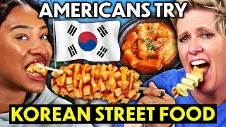 Americans Try Korean Street Food For The First Time! (Tteokbokki, Gimbap, Gamja-HotDog)