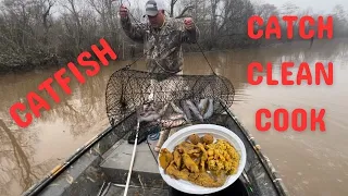 Huge Catfish Catches With Three Traps ( Catch*Clean*Cook) Best Fried Catfish Ever &  Shrimp Rice