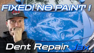 How l FIXED this HUGE Dent in the Hood of this Nissan Versa!
