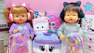 ANI y ONA RUTINA de MAÑANA para ir al colegio con accesorios Kawai de GATITOS con MUÑECAS y JUGUETES