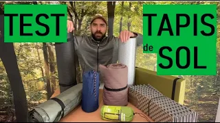 TEST 8 TAPIS DE SOL Lequel CHOISIR ? randonnée bivouac bushcraft Thermarest Klymit Décathlon Bcb