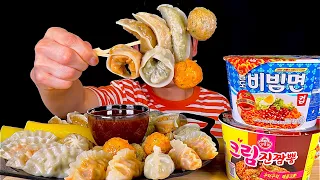 ASMR 육즙가득 김치 고기만두 갈비만두 굴림만두 불고기만두 감자만두와 비빔면 먹방~! Various Dumplings With Spicy Cream Noodles MuKBang!