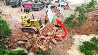 Ep71#Amazing Dump Trucks Stuck Recovery Need More Space For Helping By Dozer Pushing From Back