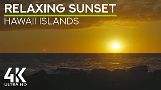 8 HRS Calming Sounds of Ocean Waves for Deep Sleep & Relax - Scenic Ocean Sunset over Hawaii Islands