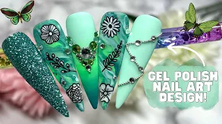 GREEN NAIL ART DESIGN USING GEL POLISH AND STAMPING! MADAM GLAM