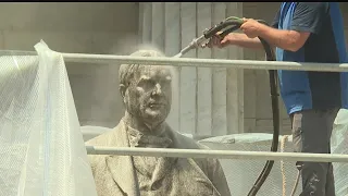 President William McKinley statue gets much-needed cleaning in Niles