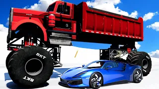 Driving Supercars Under a MONSTER TRUCK on a MOUNTAIN in BeamNG Drive Mods!