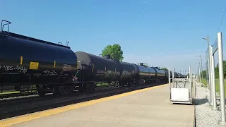 a eastbound Crude oil train passing Elkhart station