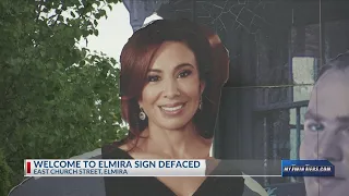 Welcome to Elmira sign defaced with Judge Jeanine Pirro over Brian Williams