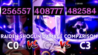 C0 VS C2 VS C3 R1 Raiden Shogun's Solo and Full Team Burst Damage Comparison | Genshin Impact