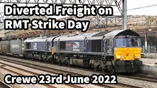 DIVERTED Freight Trains on RMT STRIKE Day at Crewe on 23/06/2022 - Plus Stabled LSL Locos on Depot