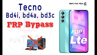 Tecno pop 5 lte frp bypass 2023 | tecno pop 5 lte bd4i frp bypass without pc 2023