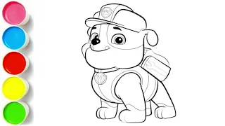 Rubble From Paw Patrol drawing Step by step painting and colouring for kids and toddlers