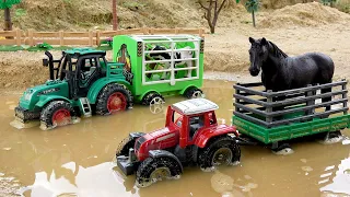 Trator leva animais para atravessar lago - Coleção de vídeos de carros de brinquedo