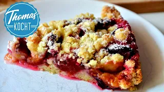 Quick german plum cake with crumble (Streuseln) - {Subtitles}