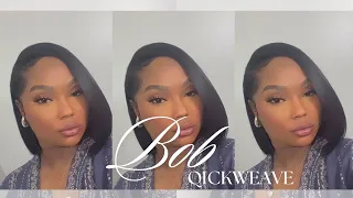 BOB QUICK-WEAVE TUTORIAL ￼+ LACE EDGES MINIMAL LEAVE-OUT/ PROTECTIVE HAIRSTYLE