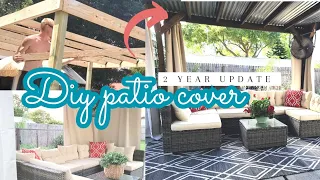 DIY Patio cover | Under $500 in materials | Budget friendly backyard patio cover ✨️ 2 year update✨️