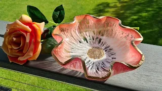 #1322 Beautiful Rose Gold Sculpted Resin Flower Bowl