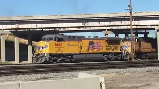 Lots of coal/empty coal trains with patch SP SD70AH-T4 demo & 7400 cancer awareness unit