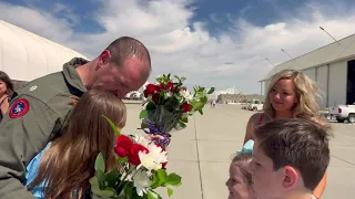 Navy F/A-18 Pilot homecoming from deployment with USS Nimitz June 2023 - Jet fly in