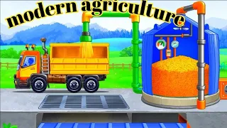 Modern Agriculture Cultivation and threshing of maize. animation cartoon video