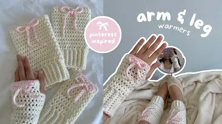 how to crochet fingerless gloves & leg warmers (with cute bows!) | easy beginner-friendly tutorial