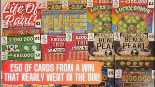 £50 mix of scratch cards, £50 of £5, £3 and £2 cards, maybe today will be the day I win big!