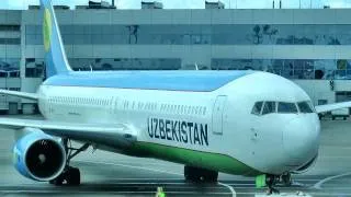 Uzbekistan Airways Boeing 767-300 ER. Pushback at Moscow Domodedovo Airport VP-BUF.