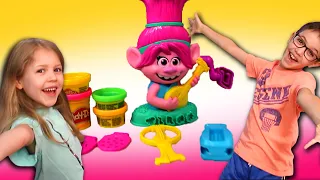 Trolls World Tour Playdoh Toy Review - D&J play Playdoh and cut daddy's hair! Episode 002