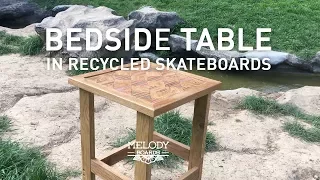 Bedside table in recycled skateboards
