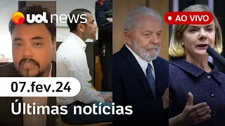 UOL News 2ª Edição com Diego Sarza, Gleisi Hoffmann, Sakamoto e mais l Programa completo 07/02/2024