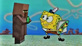 Minecraft Villager Trying To Get A Pizza From Spongebob