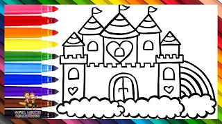 Wie man ein Schloss zeichnet 🏰 Zeichnen und Ausmalen eines niedlichen Regenbogenschlosses ☁️🏰🌈☁️