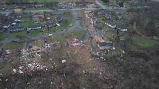 Kentucky tornado damage drone video aerial footage