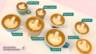 8가지 잔! 라떼아트 로제타 그리는 방법 Latte art rosetta drawing in 8 different shaped glasses.