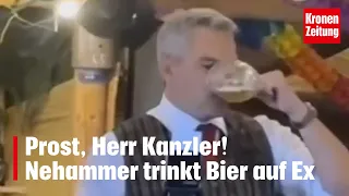 Prost, Herr Kanzler! Nehammer trinkt Bier auf Ex | krone.tv NEWS