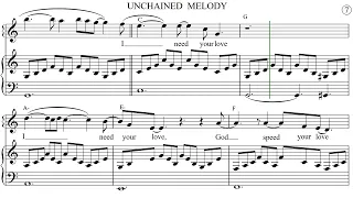 UNCHAINED  MELODY Piano Sheet Music / Look Ahead, Read Ahead/ Play & Sing Along/Lyrics/Chords