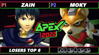 Apex 2022  - Moky (Fox) Vs. Zain (Marth) Smash Melee Tournament