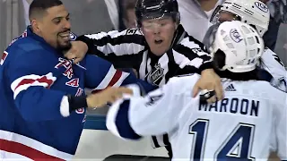 Emotions Rise at the End of Game 1 Between the Rangers and Lightning