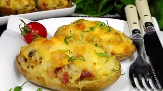 Stuffed potatoes in the oven. Nobody will refuse such baked potatoes with bacon and cheese