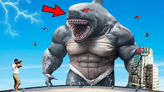 BIGGEST King Shark Attack AND Destroys LOS SANTOS In GTA 5 - EPIC BATTLE