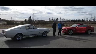 1967 Shelby GT500 at race track with 2017 Ford Mustang GT