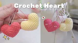 How to crochet a cute amigurumi heart ❤️♡💛 crochet heart keychain bag charm