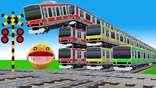 【踏切アニメ】あぶない電車 TRAIN Vs MS PACMAN 🚦 踏切 Fumikiri 3D Railroad Crossing Animation #1