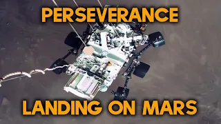 Perseverance rover landing on Mars. Onboard cams.