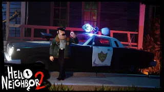 PASSING THE HOUSE WITH A POLICEMAN [OFFICER NIELSEN] SECRETS, EASTER EGGS, CODES - HELLO NEIGHBOR 2