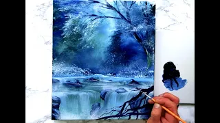 Waterfall | Oval Brush Painting Techniques | Easy Art for Beginners | by Dranitsin