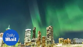 Jaw dropping Northern Lights dance above Calgary Skyline